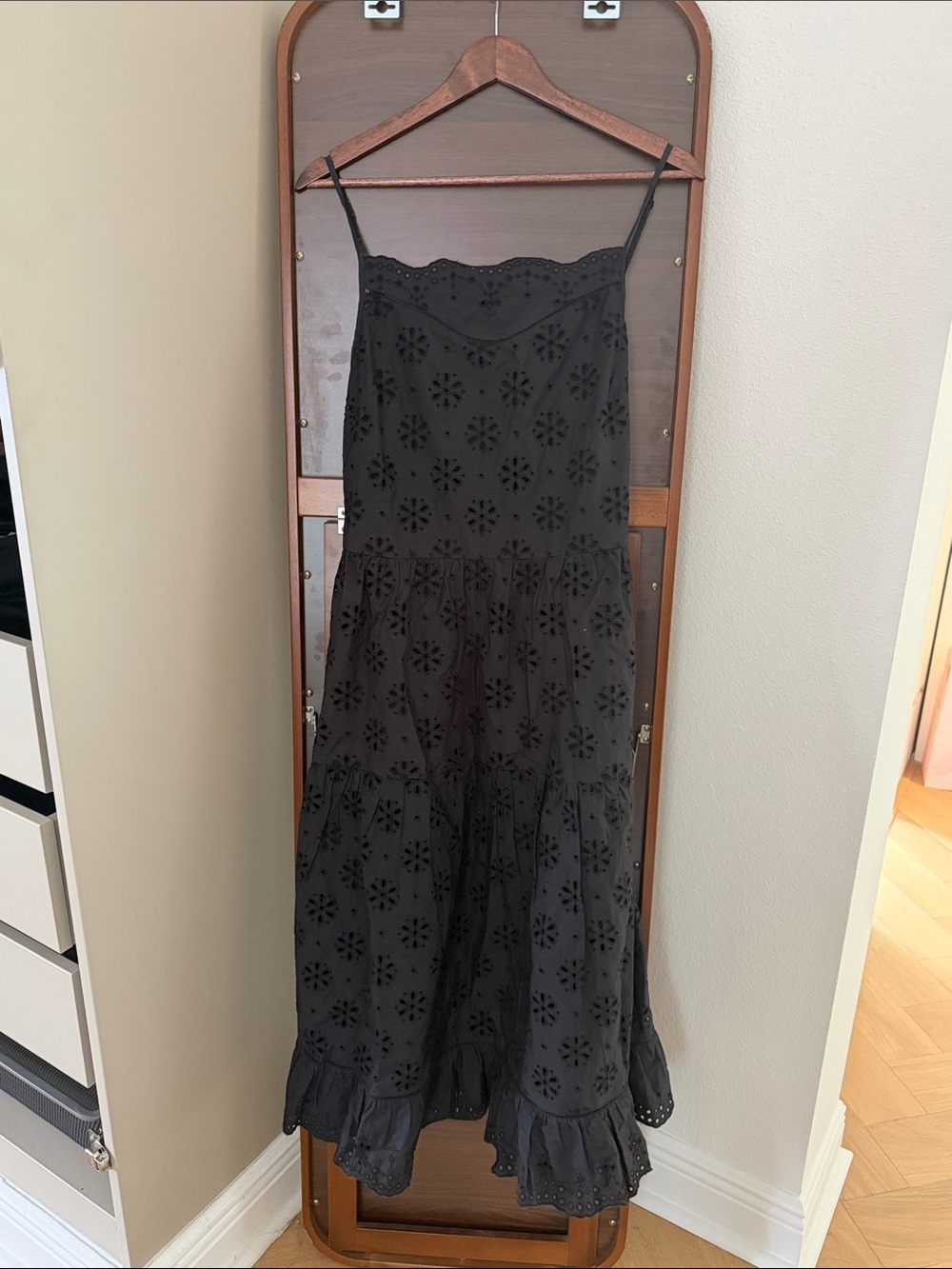 Aritzia Black Eyelet Spaghetti-Strap Midi Dress
